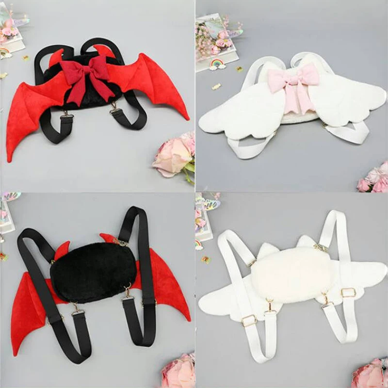 Mädchen Engelsflügel Plüsch Rucksack Japanische Y2K Kawaii Lolita JK Schultasche mit abnehmbaren Trägern für Cosplay Party Geburtstagsgeschenk – Detail 3