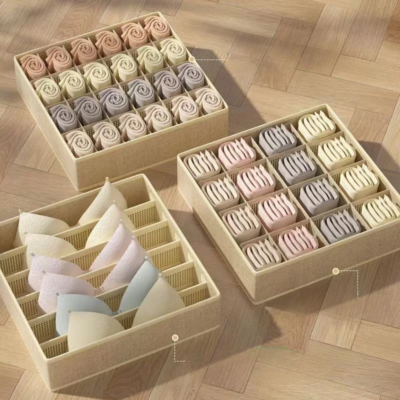 

24 Lattice Non Woven Socks Briefs Underwear Storage Box Collapsible Belt Ties Organizers Box Wardrobe Cabinet Divider Boxes