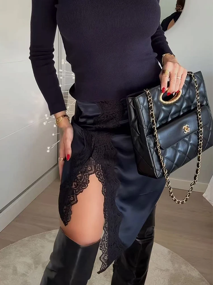 Fashion Lace Short Skirt For Women Elegant Spliced High Waist Asymmtrical Skirt 2026 New Ladies Fashionable Club Casual Wear