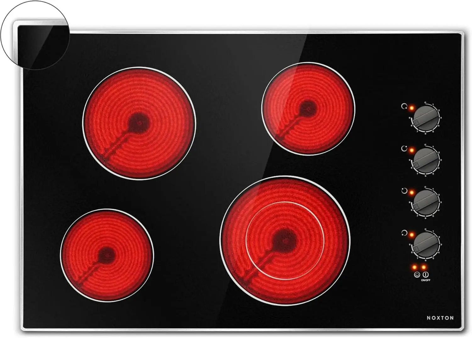 30 Inch 4 Burners Electric Cooktop Built-in 30" Radiant Electric Ceramic Stove Top with Glass Protection Metal Frame Knob Control