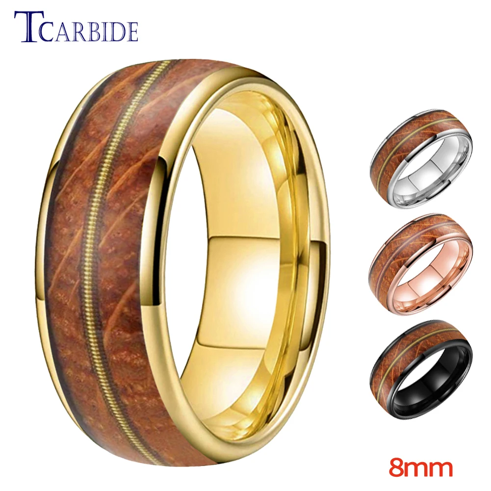 THREE KEYS JEWELRY 8mm Guitar String Inlay Tungsten Wedding Ring