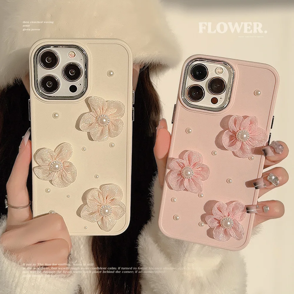 

Silk Flowers Phone Case with Pearl Stickerss, Luxury, iPhone 11, 12, 13, 14, 15, Pro Max, Plus, Pro, X, XR, XS Max, 7 8p