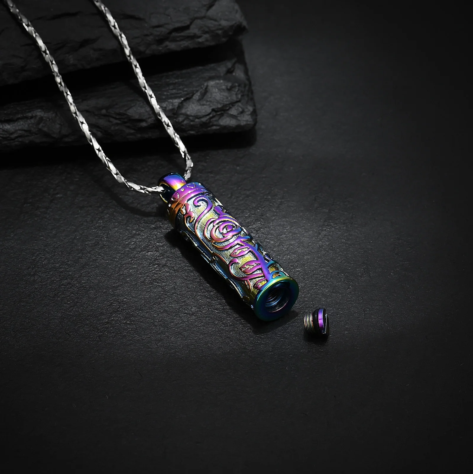 Rose Cylinder Small Urn Pendant Cremation Necklace For Human/Pet Ashes Women's Present Stainless Steel Memorial Ashes Jewelry