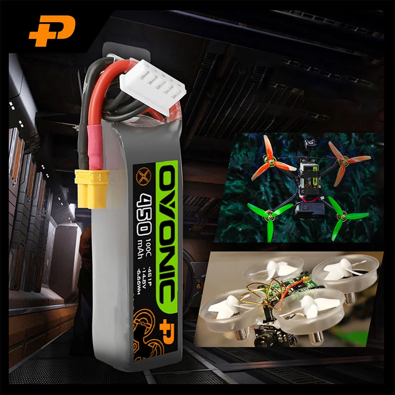 Connecteurs XT30 et fils de charge d'une batterie Lipo 4S 14.8V 450mAh 100C pour drone RC FPV
