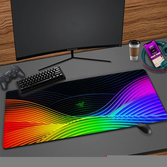 Razer-Tapis de souris média avec impression artistique HD, accessoire de  gamer, grand format, bord de verrouillage d'ordinateur, clavier en polymères