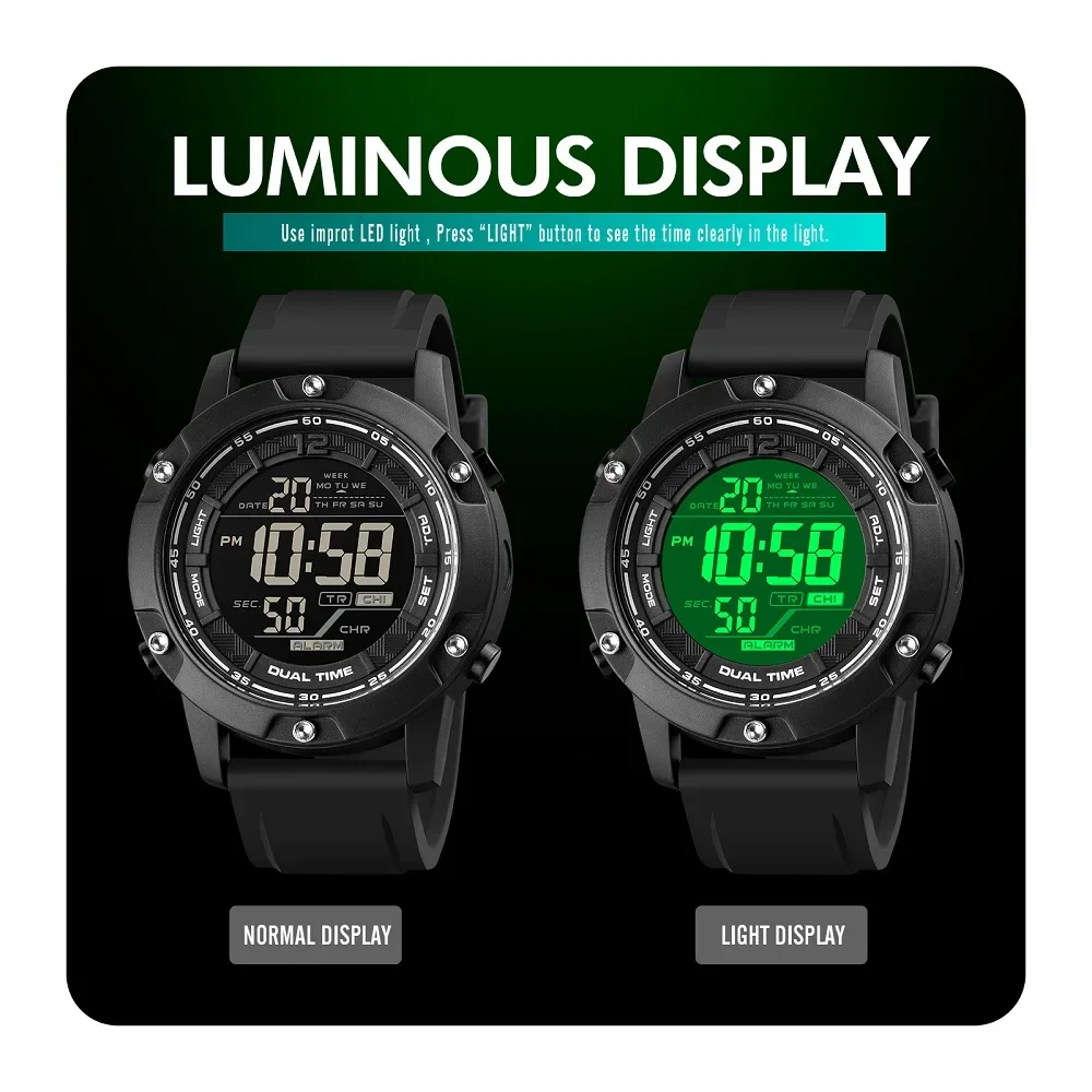 SKMEI 1762 100M Waterproof Digital Military Sport Watch for Men Countdown Mens Wristwatches Electronic Clock 1793 Reloj Masculio 6