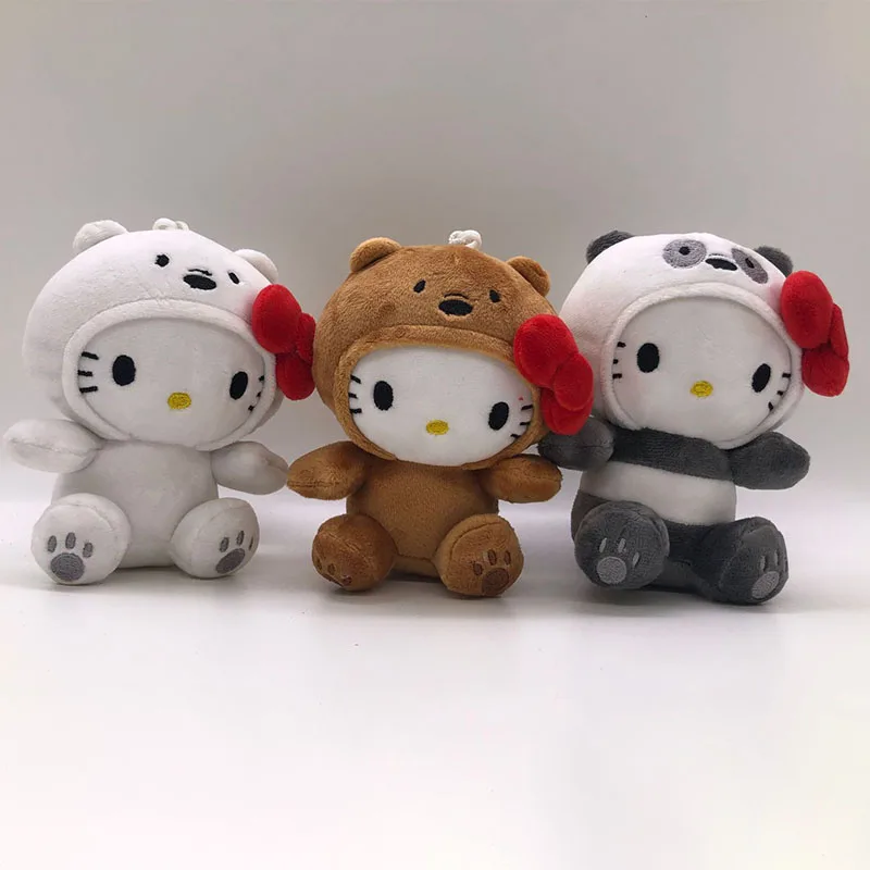 

10Cm Hello Kitty Kawaii Anime Plush Bow Kitty Kt Cos Brown Bear White Bear Panda Cute Soft Stuffed Doll Pendant Kids Gifts To