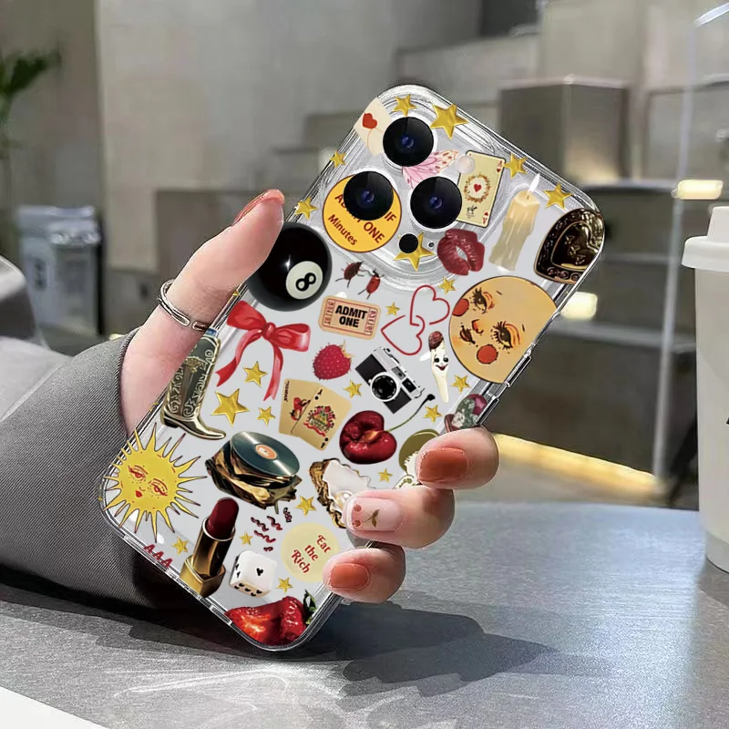 Retro Pattern Transparent TPU Phone Case Cover