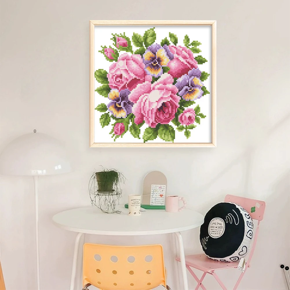 Partial Embroidery Beads Printed 9CT Rose Cross Stitch Kit Home Art Craft29x28cm