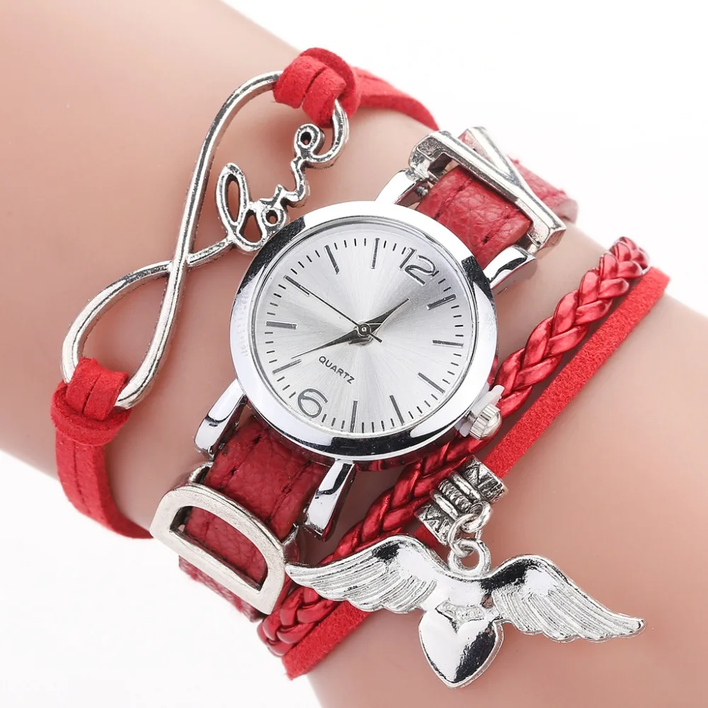 

Duoya Brand Watches For Women Luxury Silver Heart Pendant Leather Belt Quartz Clock Ladies Wrist Watch Bracelet Zegarek Damski