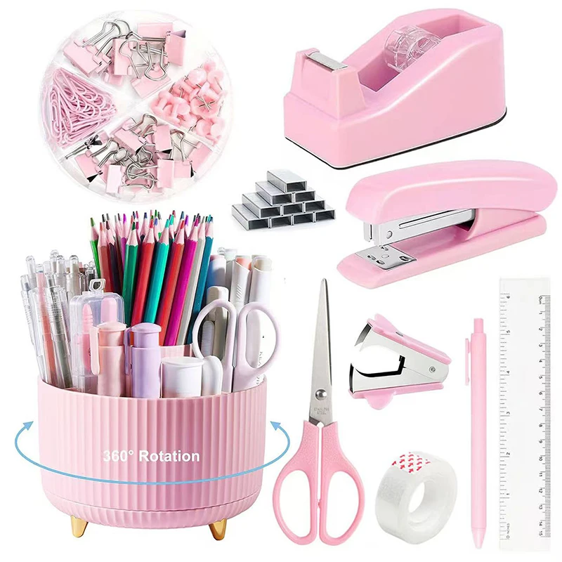 Desktop Office Stationery Set Stapler Tape Holder Scissors Nail Remover Stationery 1 Set