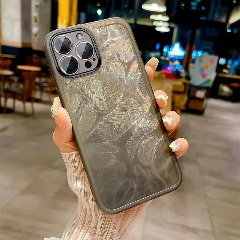 حافظة ورقية فاخرة لامعة من الريش ، حافظة هاتف شفاف...