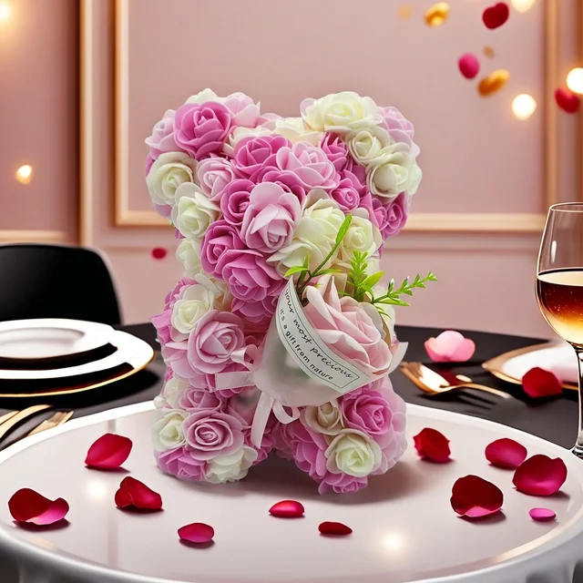 1 Piece Artificial Rose Bear with Hand Corsage, Artificial Rose Bear Birthday Gift, Valentine's Day, Wedding Mother's Day 1