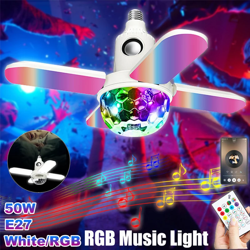 

Mini LED Foldable Bluetooth Lamp RGB Folding Fan Light Magic Ball Color Lamp Bluetooth Music Light for Home Bar Party Decoration