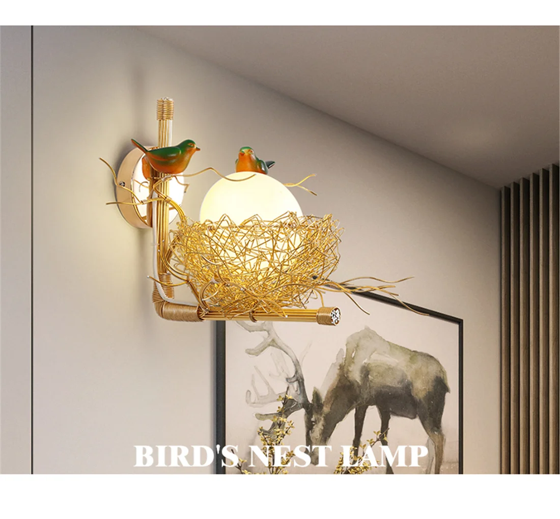 Modern Cottagecore Bird'S-Nest Led Wall Lamp Living Room Bedroom Bedside Stairway Passage Sconces Loft Decor Light Fixtures E27