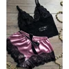 Ensemble pyjama en satin pour femmes, haut en dentelle et short, lingerie sexy, vêtements de nuit 2 pièces, vêtements de nuit respirants d'été, noir et rose