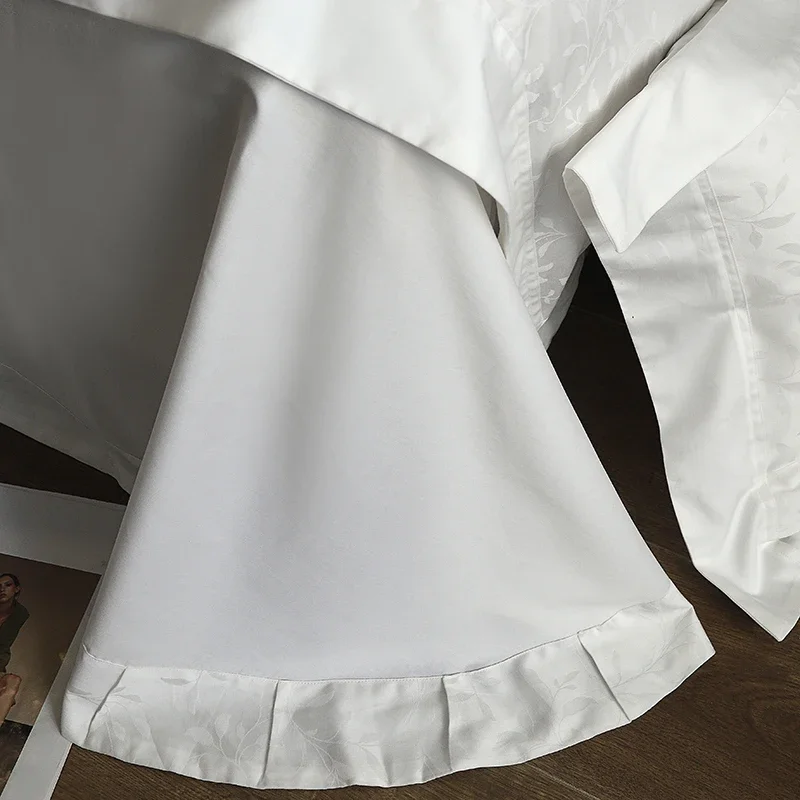 1000TC Egyptian Cotton Satin Jacquard Bedding Set, Luxury Silky Soft Duvet Cover, Flat/Fitted Bed Sheet Pillowcases 4Pcs