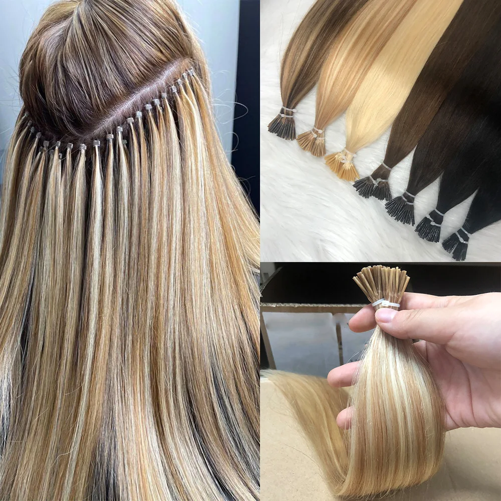 I Tip Hair Extensions Human Hair Keratin Tip Hot Fusion Human Extension Natural Black Blonde Brown Pre Bonded 50pcs