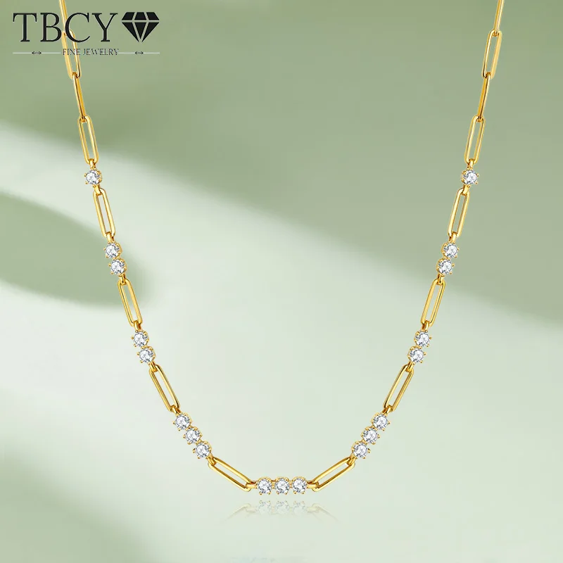 

TBCYD 3mm 1.9cttw D VVS1 Moissanite Diamond Choker Necklaces for Women S925 Silver 18k Gold Plated Paper Clip Neck Chain Jewelry