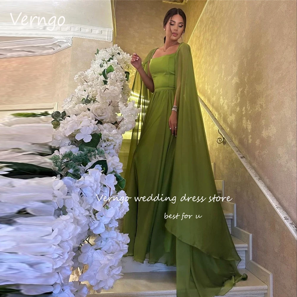 

Verngo Simple Apple Green Silk Satin Formal Evening Dresses Dubai Arabic Women Square Neck Long Sleeves Prom Gowns Plus Size