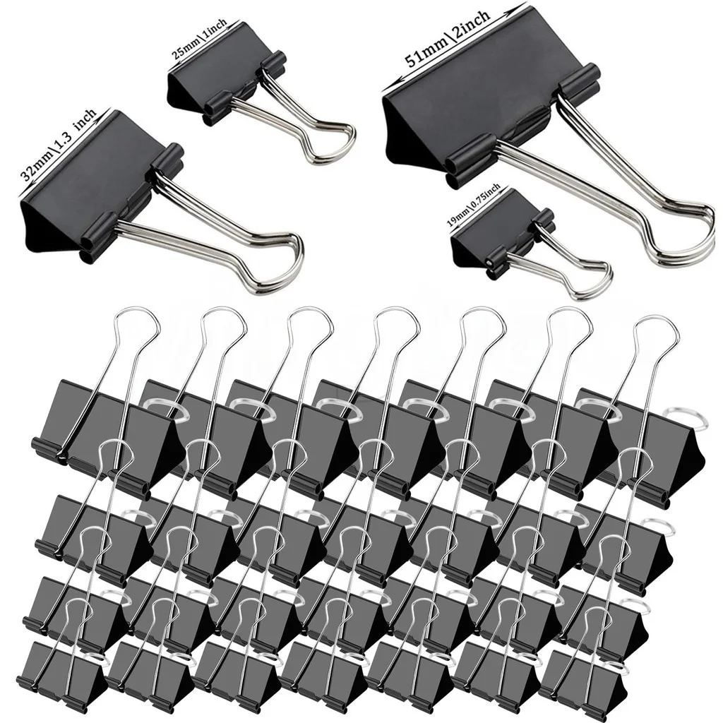 10PCS Metal Paper Clip 19 25 32 41 51mm Foldback Metal Binder Clips Black Grip Clamps Paper Document Office School Stationery