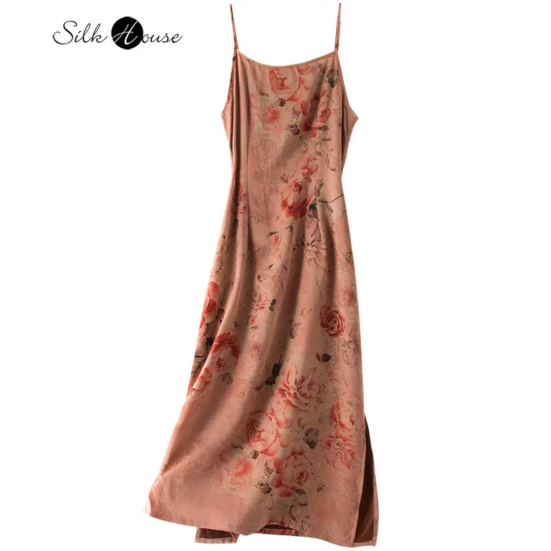 

2023 New Fragrant Cloud Yarn Flower Luo Slim Slim Fit Retro Split Bottom Mulberry Silk Sleeveless Women's Fashion Dress