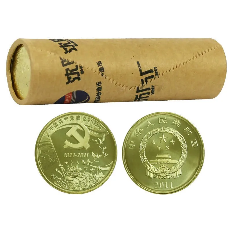 

40Pcs a Roll Party Building 90 Commemorative Coin China 2011 5 Yuan Commemorative Coin 30mm Brand New