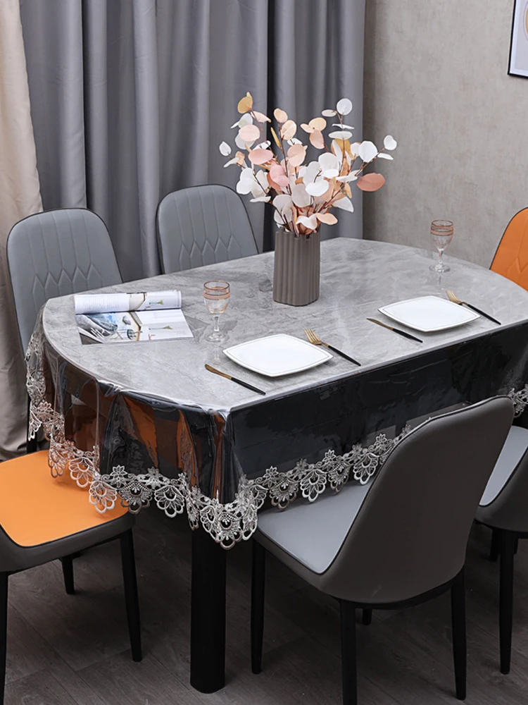 

Oval dining table fabric PVC waterproof, oil resistant, wash free, and scald resistant Chinese style household