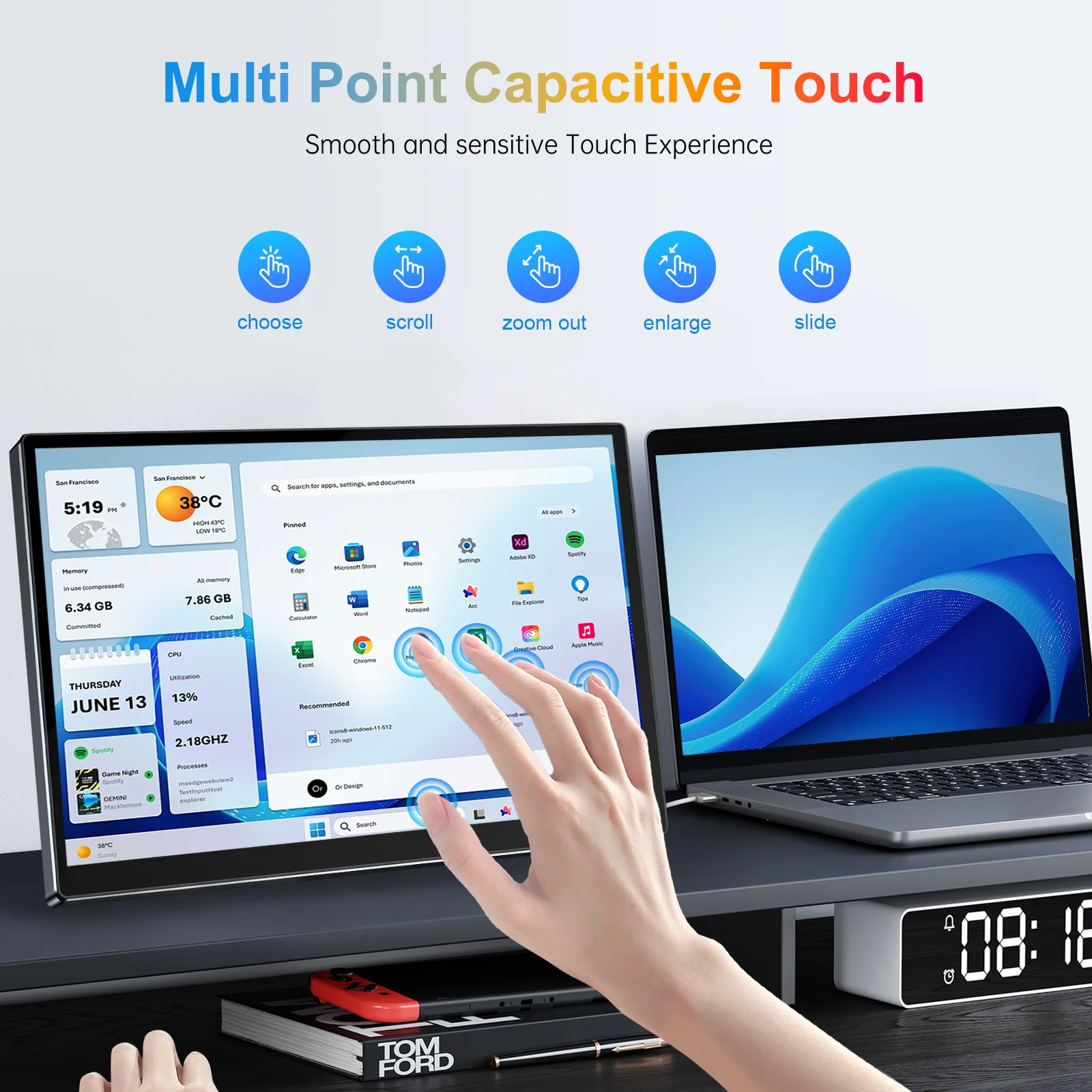 HOWENS 14인치 1920x1200 휴대용 모니터 터치스크린 IPS 외부 화면 디스플레이 USB-C HDMI 휴대폰 노트북 PC 자동차 DIY 시스템용