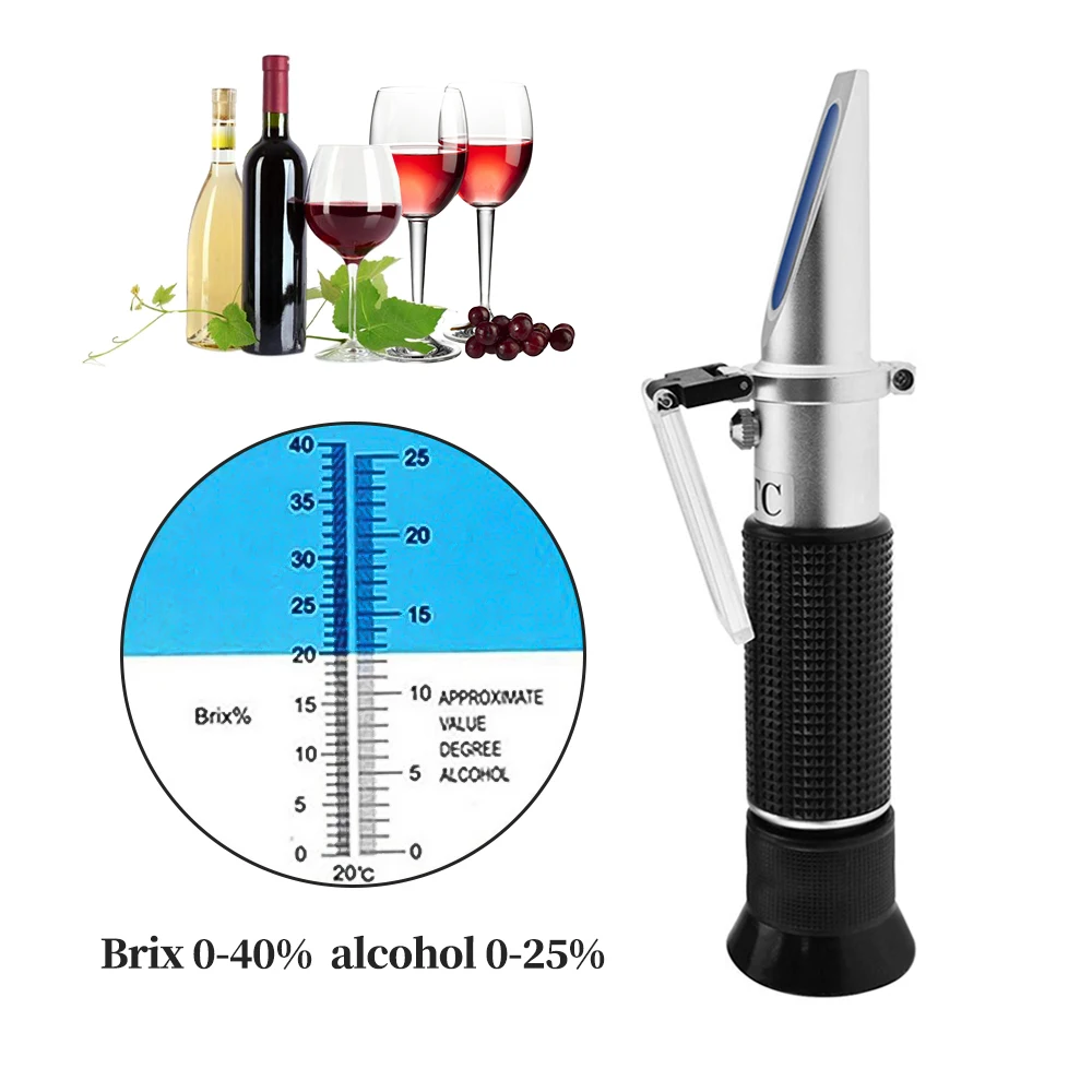 Strumenti Tenuti In Mano 0-40% Brix 0-25% Alcol Tester Rifrattometro A Gravità Specifica Per Mosto Birra Vino Uva Zucchero Atc Set Sacc