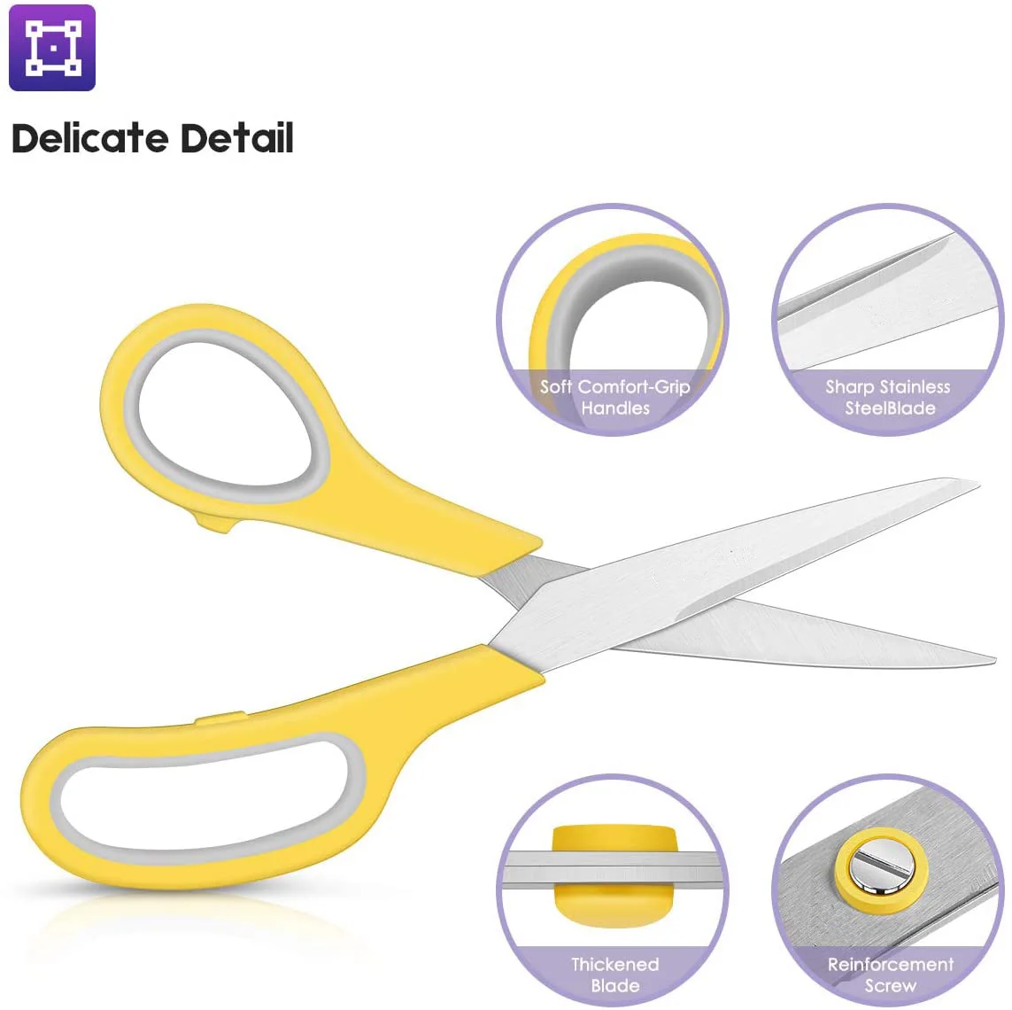 8” Multipurpose Scissors Bulk Pack of 3, Ultra Sharp School Scissors with  Comfort Grip Handle, Sturdy Sharp Scissors