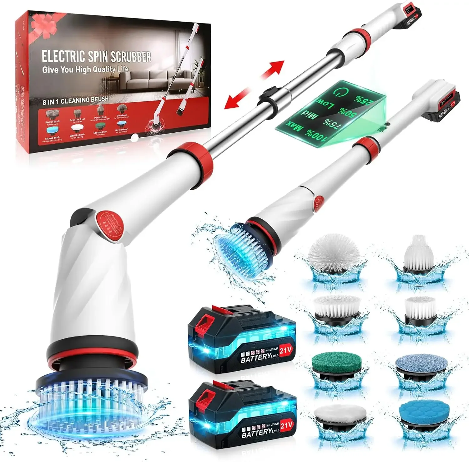 NEW NEW Rechargeable Electric Spin Scrubber, 8 in 1 Electric Spin Scrubber Cordless Tub and Tile Scrubber, 2000mAh Battery Power