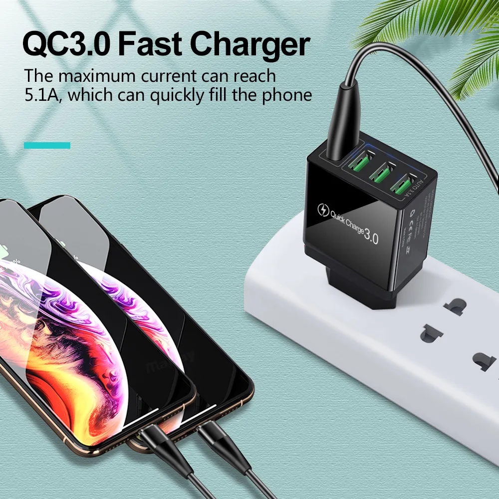 Power Adapter 3.1A USB Quick Charger QC3.0 Mobile Phone Fast Charger For Laptop Macbook Air iPad iPhone15 Pro Samsung Xiaomi Tablets