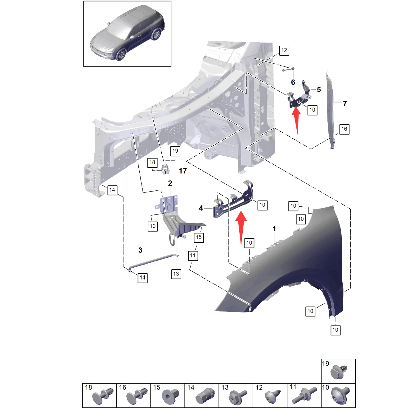 포르쉐 카이엔 9YA 2018-  9Y0821431Y  95882143100GRV  9Y0821432Y  95882143201  95882116701 95882116800GRV용 펜더 브래킷