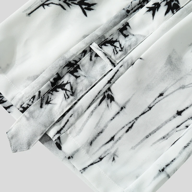 Ink Painting Pattern Shorts Summer Ice Pants Flutter Belt Draped Light Short Japanese Men's Casual Shorts