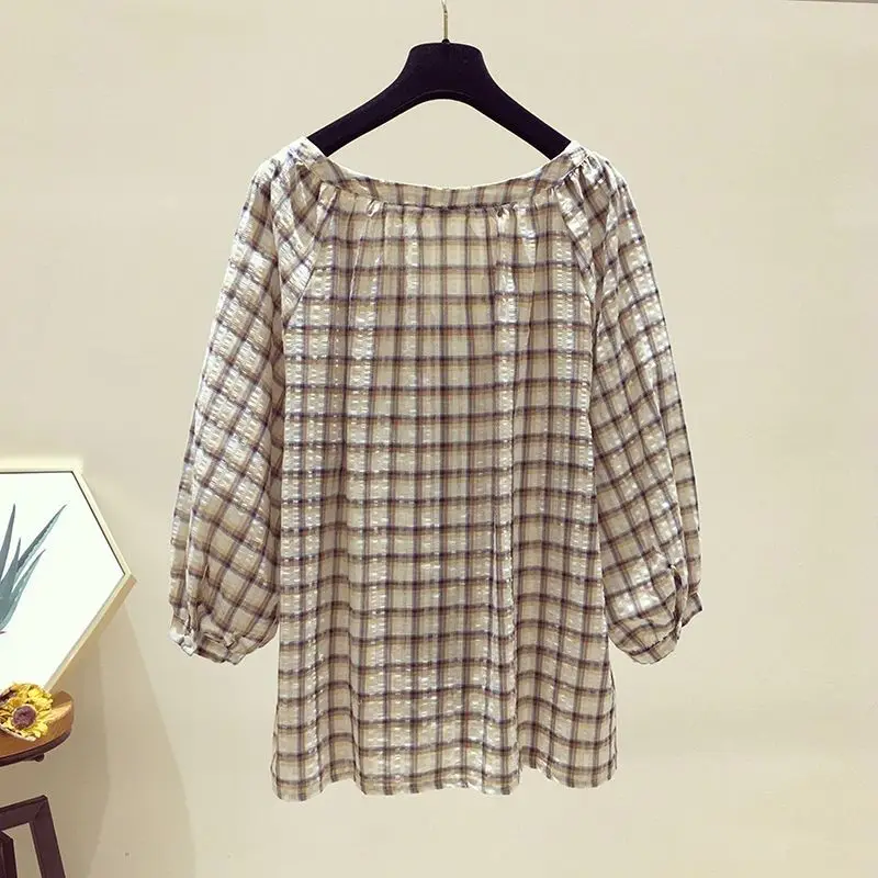 2023 Spring Autumn New V-neck Long Sleeve Button Chiffon Shirt Women Korean Style Casual Loose Fashion Plaid All-match Cardigan