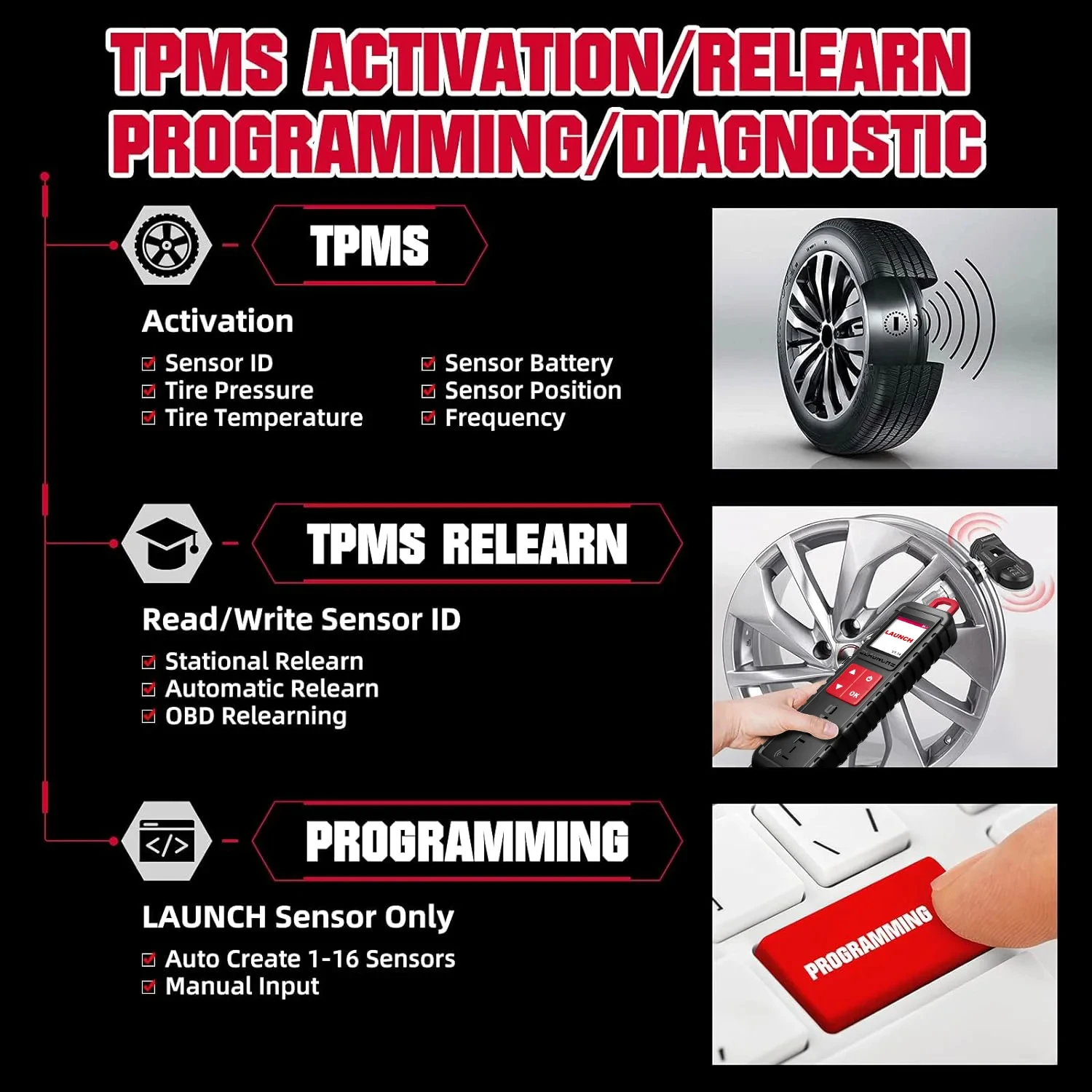 TSGUN 타이어 압력 감지기, LAUNCH X431 TPMS X431 TSGUN X431 i-TPMS 업그레이드, i-TPMS 앱 및 X431 V V