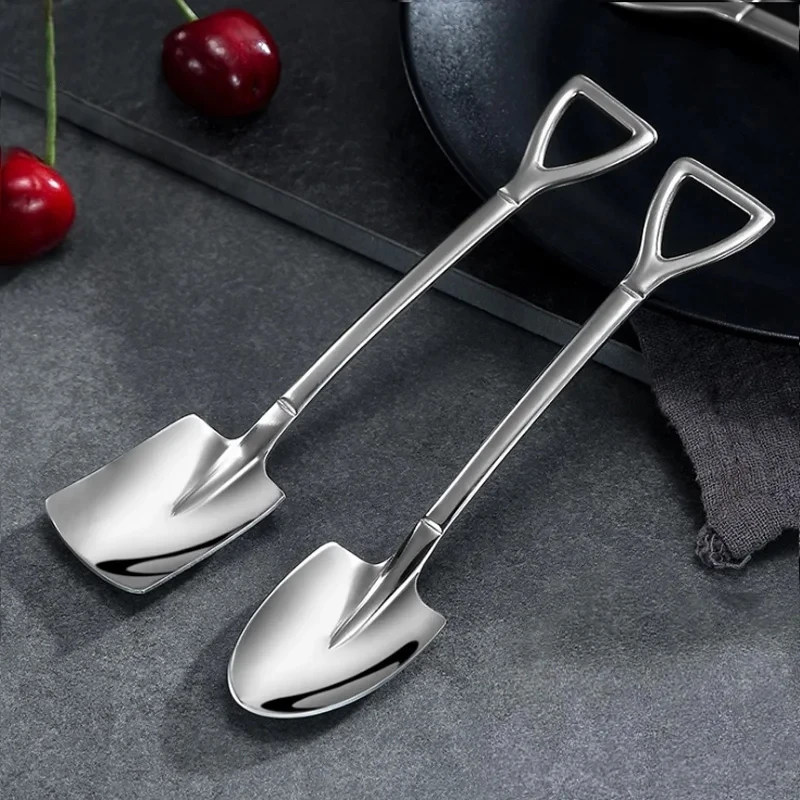 

Silver Set Cute Dessert Spoons Shovel Shape Mini Metal Coffee Spoon Retro Square Head Small Spoon For Ice Cream Stainless Steel