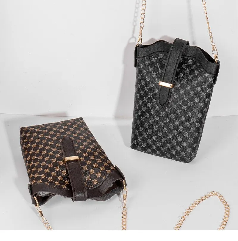 S14f234e1c7364bcb8737b3f295f67cd3W New Fashion Plaid Polka Dot Print Single Shoulder Bag Casual Oblique Chain Crossbody Mini Small Bucket Bag Mallzona