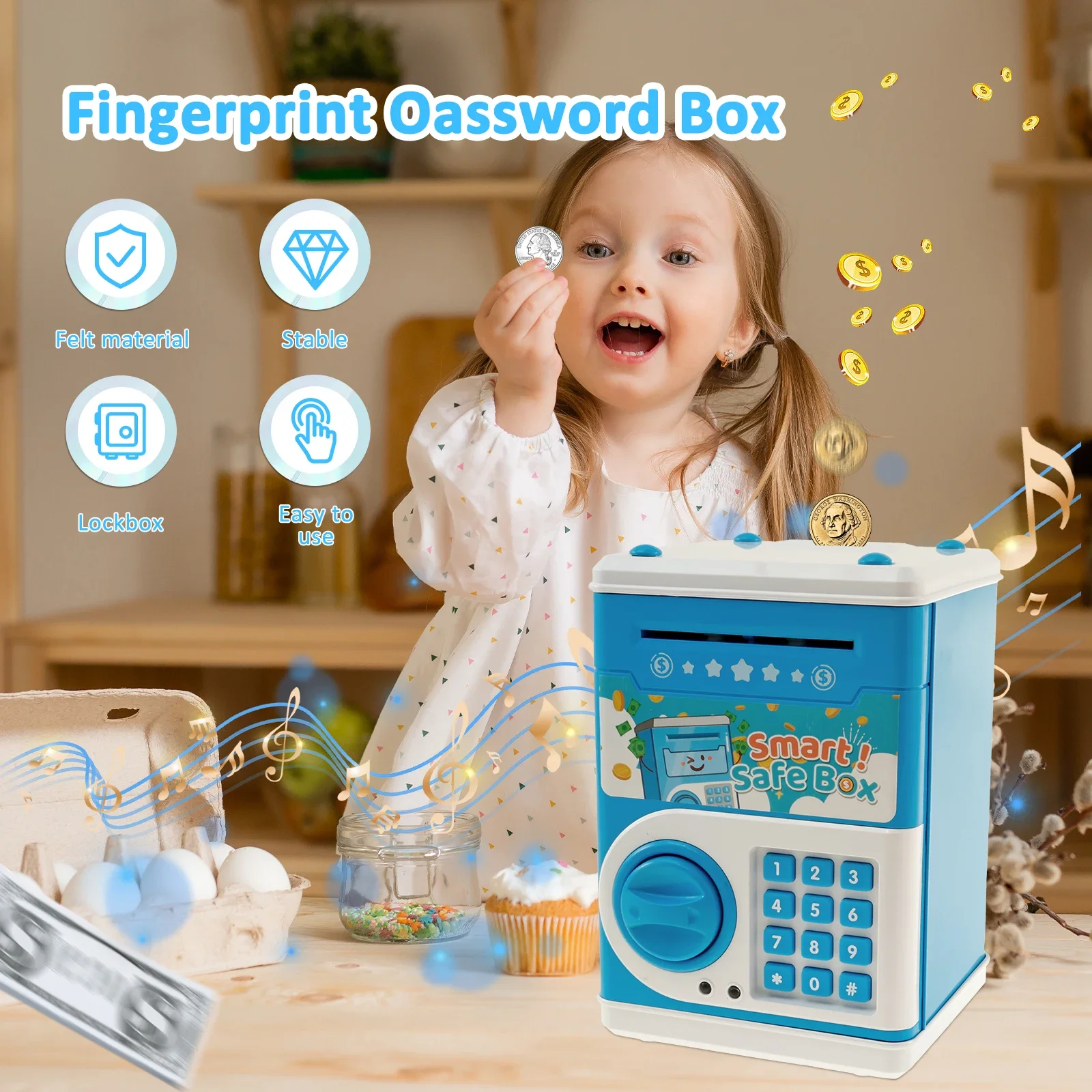 Electronic Piggy Bank Password Roll Money Box Automatic Induction Saving Coin Cash Safety Box Pretend Play Toy Children Gift