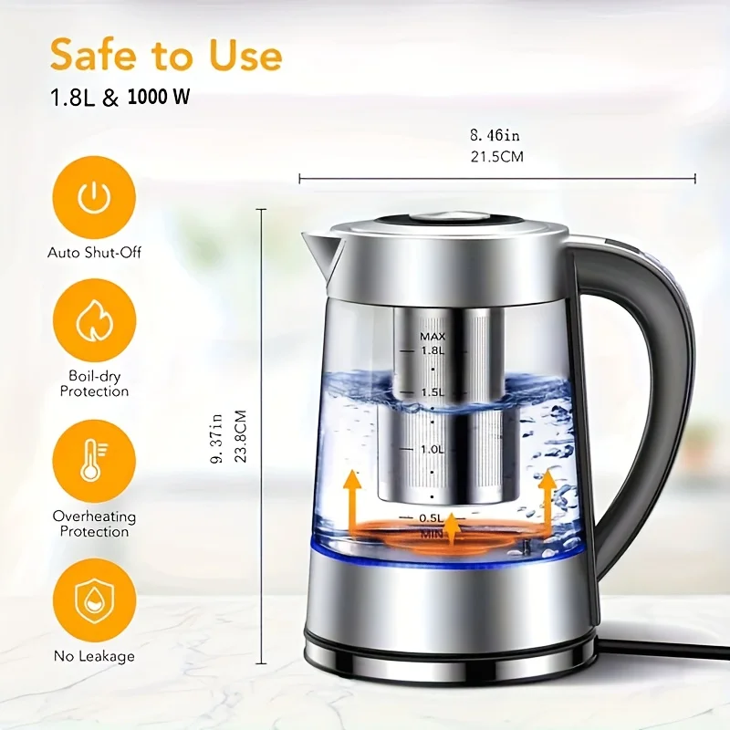 1.8L Electric Kettle with 12 Temperature Settings and 24 Hour Insulation - Stainless Steel Strainer 4