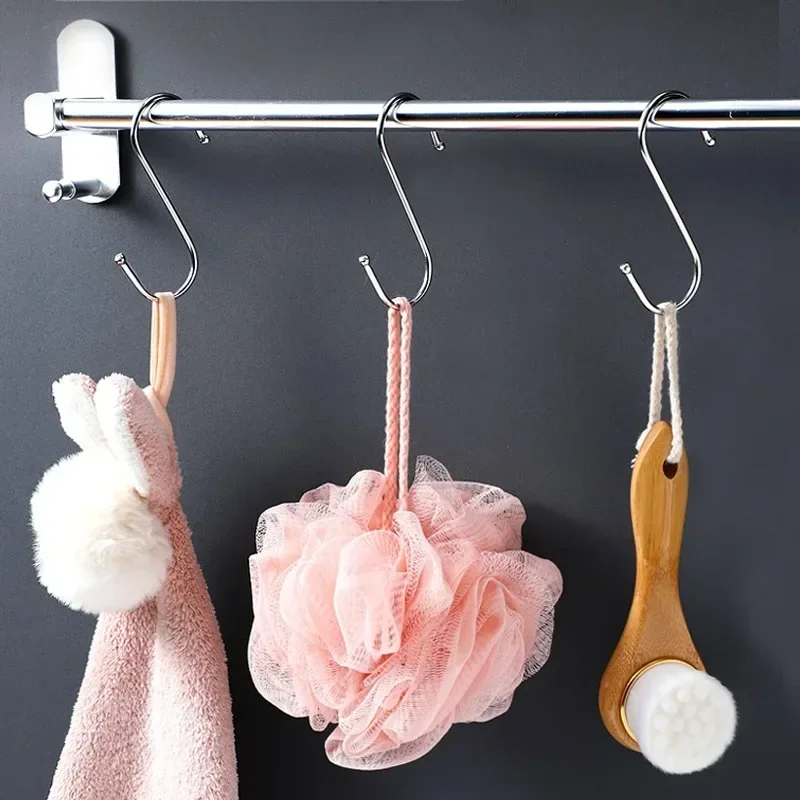 10Pcs S-Shape Hook Stainless Steel Clothes Bags Towel Hanging Rack Multi-function Kitchen Bedroom Railing S Hanger Hooks