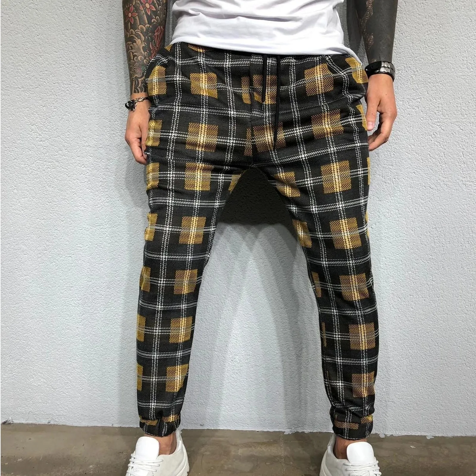 Men's Sports Plaid Sweatpants Fitness Trousers Casual Jogging Street Tracksuit Pants With Pockets Trousers Streetwear men's workout joggers