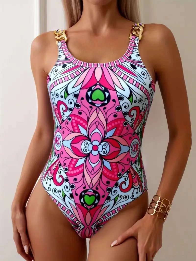 Sexy and Fashionable Swimsuit 2026 Women's Retro Printed Push Up Swimsuit with One Piece Swimsuit Women Hot Spring Bikini Cut