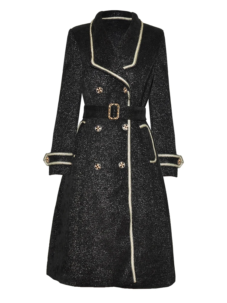 

Overcoat Female New Winter Autumn High Quality Fashion Party Black Belt Casual Office Tops Chic Slim Workplace Temperament Coat
