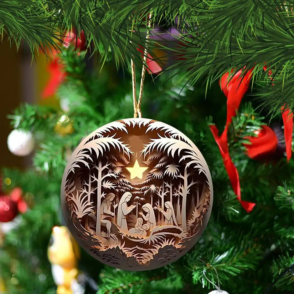 Description Picture 4 of item1/5pcs 2D Jesus Nativity Scene Ornament Christmas Christian Tree Ornaments The Birth Of Jesus Decorations Religious Decor Gifts