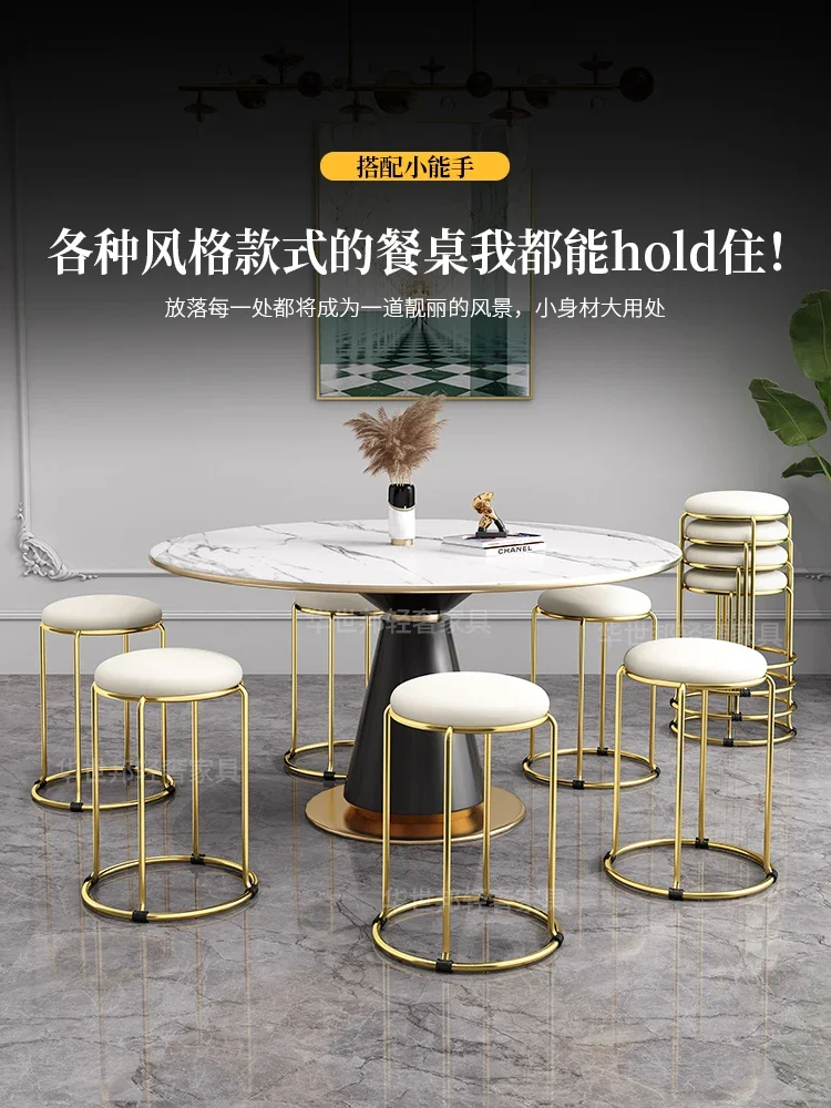 Soft kitchen luxury Dining chair casual restaurant folding bar stool leisure chair iron, modern simple small round low stool
