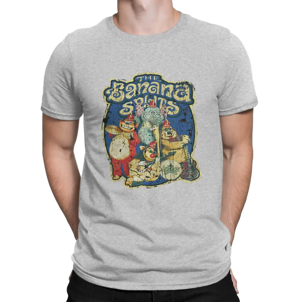thumbnail image 1 of Camiseta de música para hombre, algodón puro, estilo vintage, cuello redondo, dibujos animados de Banana Splits, manga corta, 1 of 7