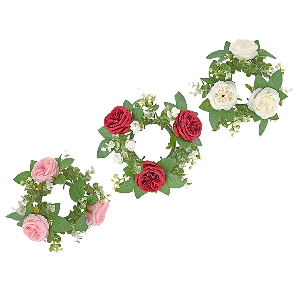

3 Pcs Candlestick Garland Plasticade Ring European Style Artificial Rose Flower Centerpieces for Tables Leaf Wreath Cloth Roses