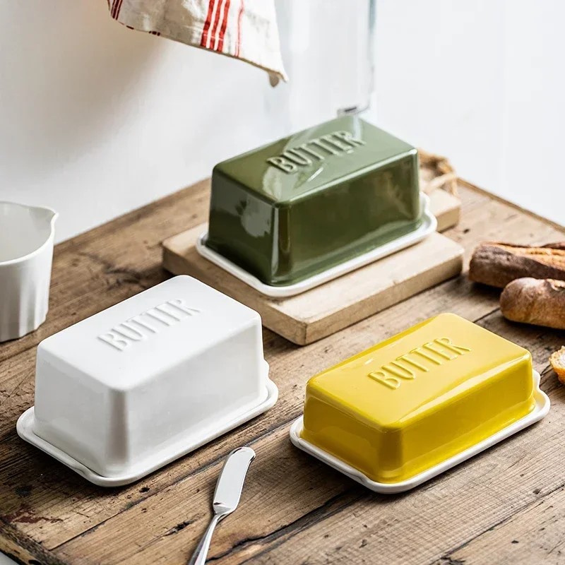 Japanese Ceramic Butter Box-Simple Cheese Plate Minimalist Butter Dish Flavor Preservation Container and Breakfast Tableware